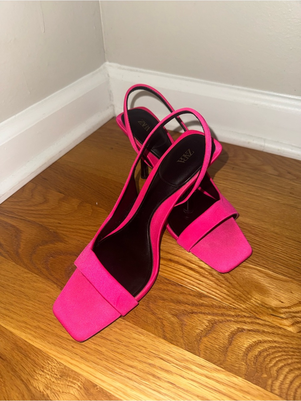 Zara Neon Pink Slingback Heeled Sandals